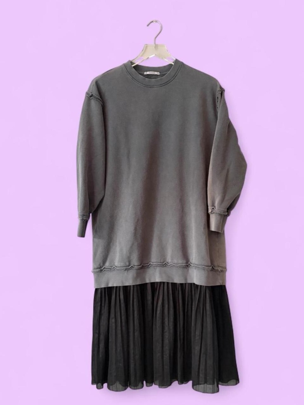 Grey Sunwashed Pleated Sweatshirt Dress